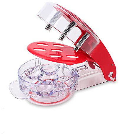 MEETOZ Cherry Pitter - Stainless Steel Multiple Cherrystone Remover Tool with Pits and Juice Container Fruit Tools for Making Cherry Pie and Jam, Red Color