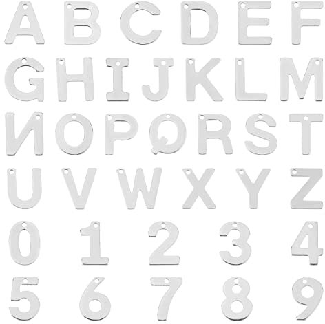 DICOSMETIC 288 Stück 36 Stile Edelstahl Alphabet Charme A-Z Anhänger 1~9 Nummer Charm Kleine Anhänger Schmuck Anhänger Für Armbänd Ohrringe Halskette Schmuckherstellung, Bohrung: 1mm