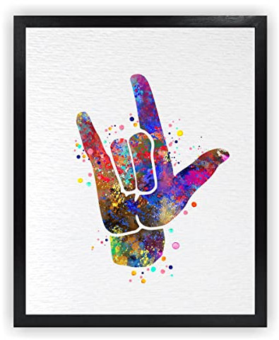 Dignovel Studios 11X14 Unframed I Love You ASL American Sign Language Watercolor Art Print Hand Gesture Signing Deaf Diagram Love Poster Sign Language Medical Art DN732