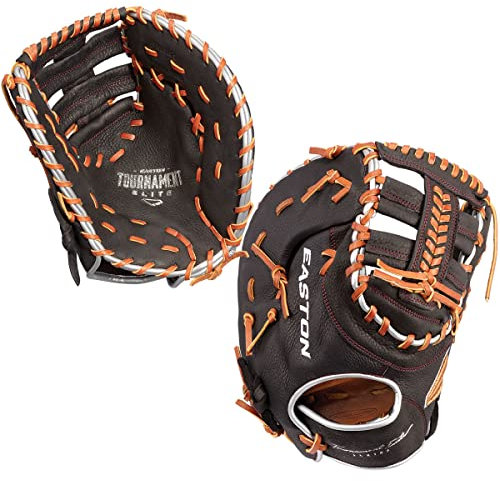Easton Herren Tournament Elite Baseball-Handschuh, Einzelpfosten Doppelstegnetz – Schwarz/Hellbraun, 12.5 | First Base