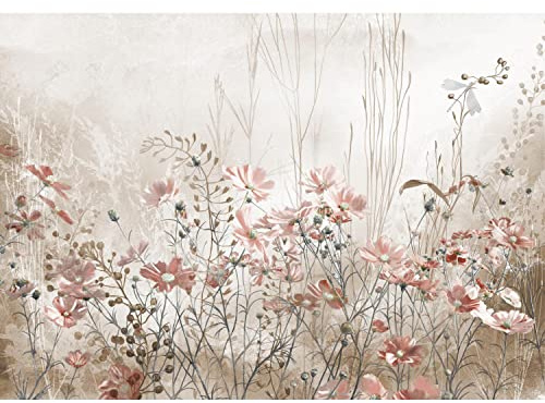 Runa Art Fototapeten 396 x 280 cm Blumenwiese Vintage - Vlies Wanddekoration Wohnzimmer Schlafzimmer - Deutsche Manufaktur - Beige 9564012a