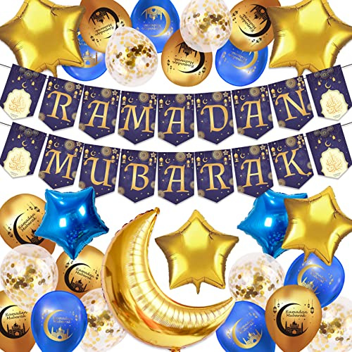 NMKL Ramadan Decorations for home Include Ramadan Balloons Ramadan Mubarak Banner for Ramadan Kareem Decorations Home Room