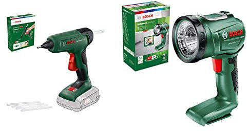 Bosch Akku-Klebepistole AdvancedGlue 18V – Testnote: sehr gut (Magazin: selbst ist der Mann) & Akku Lampe UniversalLamp 18 (ohne Akku, 18 Volt System, im Karton) Grün, Schwarz