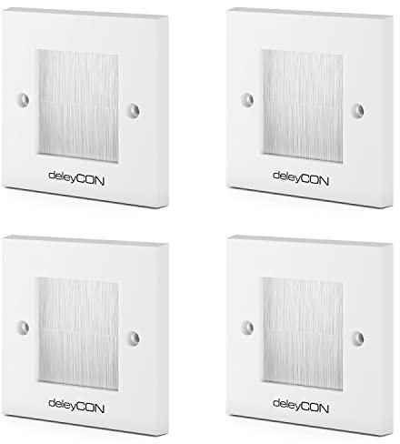 deleyCON 4x Multimedia Wanddose Anschlussdose Kabeldurchführung Kabel Blende Abdeckung Unterputzdose Kabeldurchlass Wandplatte mit Brush-Borsten für Multimedia Kabel