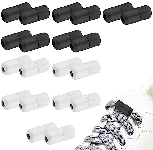 Hengxinc 20 Piezas Cierres Metal Cápsula Hebillas Blanco o Negro Cierre Cordones Adultos Hebilla de Cordones Perezosos Más amigable hebillas magneticas Zapatillas deportivas y zapatos casuales