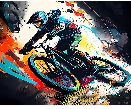 Malen nach Zahlen Kits 16 x 20 Leinwand DIY Ölgemälde für Kinder, Studenten, Erwachsene Anfänger mit Pinseln & Acryl-Pigment, Mountainbike, Rennkunst, Handwerk, Geschenk für Männer, Autoliebhaber