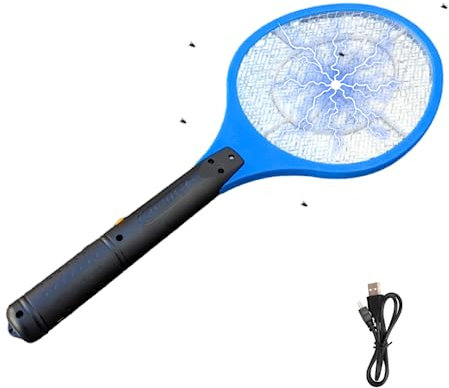 Artic North Company Raqueta electrica Antinsectos - 3000V, Carga USB, Recargable, con Mallas de Seguridad En Ambos Lados, Azul