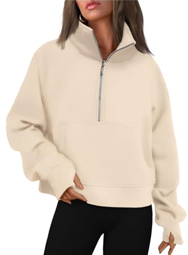 WYNNQUE Felpe da donna con mezza zip, in pile, con cerniera, per l'inverno, maglioni, foro per il pollice