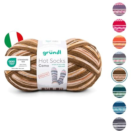 Gründl Ovillo de lana Hot Socks Como 4 capas, para 1 par de calcetines, hilo para calcetines, suave y delicado con la piel, 75% lana virgen, 25% poliamida, 1 ovillo de 100 g/420 m, grosor de aguja 2,5