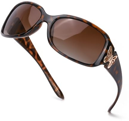 IGnaef Polarized Sunglasses for Women, Trendy Wrap Around Jackie-O Style with Butterfly Decoration IF022