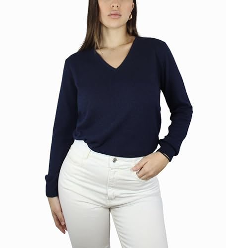 Win's - Jersey para mujer con cuello en V de Cachemira, fabricado en Italia, azul marino, M