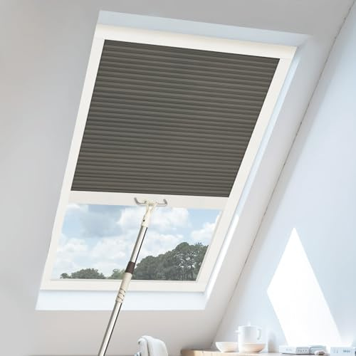 UrMoon Skylight Blinds for Roof Window, Easy Install Honeycomb Shades Cellular Blinds for Inclined Skylight Sun Room Windows (Blackout - Dark Grey)