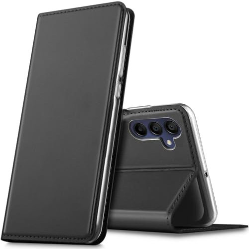 Verco Handyhülle für Samsung Galaxy A55 5G, Premium Handy Flip Cover für Samsung A55 5G Hülle [integr. Magnet] Book Case PU Leder Tasche, Schwarz