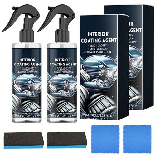 Lot de 2 nettoyants d'intérieur de voiture, entretien du tableau de bord, kit de nettoyage avec éponge, nettoyage en profondeur des pores, biodégradable pour toutes les surfaces, y compris le