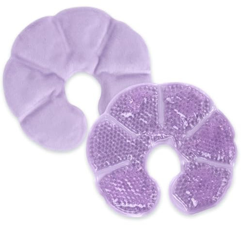 NEWGO 3-in-1 Kühlpads Brust Stillen, 2 Stück Still Kompressen Kühlpads & Wärmekissen für die Brust, Brusttherapie, Weicher Stoff Zurück Fleece（17.5 x 15.5cm）