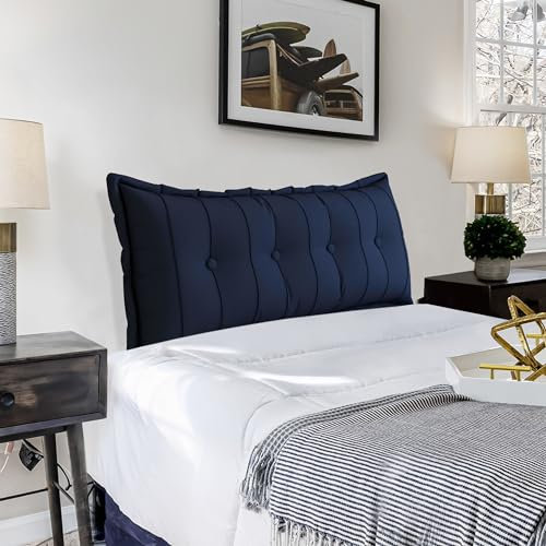 BNCKTRD Couchkissen Groß Dekokissen Kopfteil Gepolstert Kissen Rückenlehnen Sofakissen Lesekissen Perfekt als Unterstützend Rückenkissen Bett Lendenkissen Wandkissen Abnehmbarem Leinen Navy Blau 140cm