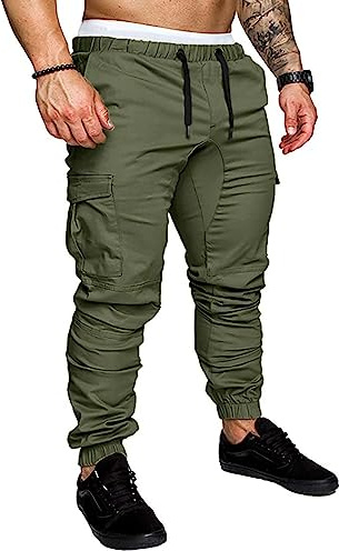 NANAMEEI Pantalon Cargo Homme en Coton Sport de Jogging Slim Fit Casual de Travail Taille Elastique avec 6 Poches