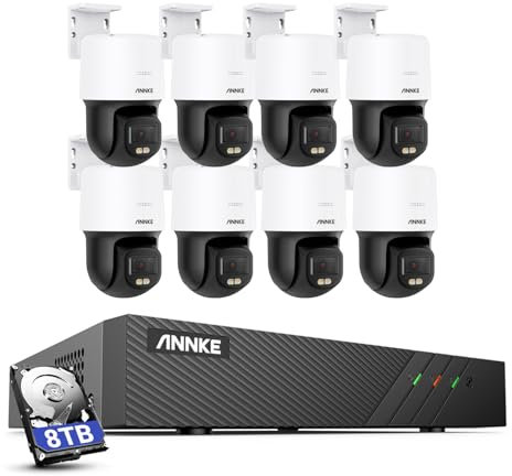 ANNKE 3K PT POE - Telecamera di sorveglianza per esterni, 8 telecamere IP con audio a 2 vie, inclinazione a 340°-110°, rilevamento del movimento, visione notturna a colori F.10-Ture, accesso remoto