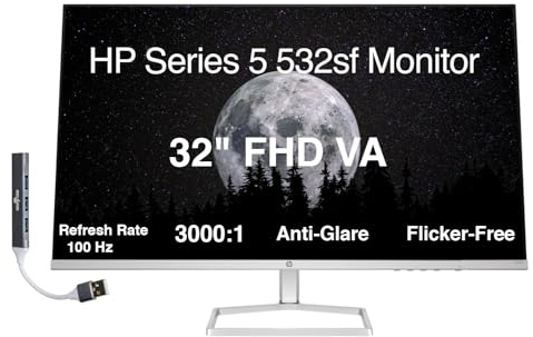 HP 32 FHD VA (1920x1080) Monitor Bundle with Docztorm Dock, 100Hz Refresh Rate, Anti-Glare, Flicker-Free, 2 x HDMI 1.4, 1 x VGA, Ideal for Home & Business, Black (2026 Latest Model)