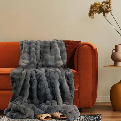 Paco Home Deko Wohnzimmer Decke Kuscheldecke Tagesdecke Boho Aesthetic Sofadecke Schlafzimmer Modern Flauschig Waschbar, Farbe:Anthrazit, Größe:150x200cm