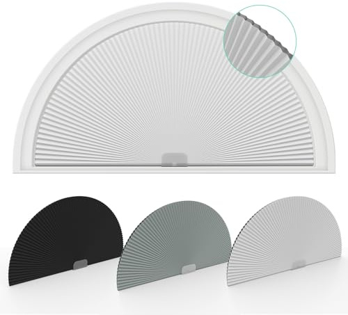 Changshade Tende oscuranti per finestre ad arco, mezza luna (radio: 61 cm), oscuranti, plissettate, semicerchio, senza trapano, per finestre, facili da tagliare e installare