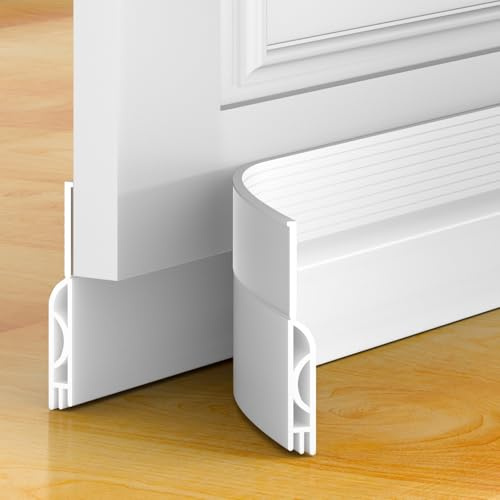Beoguy Bas de porte anti-courant d'air & étanchéité porte - bas boudin de porte isolant (rapide à installer),idéal pour Porte d'entrée l'isolation joint contre le froid, le bruit (Blanc, 1M)
