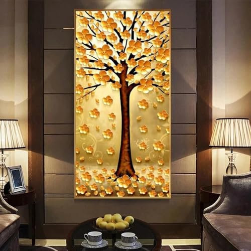 lianyibo Abstraktes goldenes Geldbaum-Landschaftskunst-Poster, Leinwandgemälde, Wandkunstdruck, Bild, Wohnzimmer, moderne Wohnkultur, 70 x 140 cm, rahmenlos