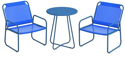Outsunny Ensemble de Jardin 3 pièces, Salon de Jardin, 2 fauteuils 1 Table Ronde, Acier et Tissu Respirant, Bleu Marine
