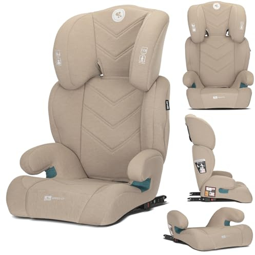 Lorelli Auto Kindersitz GT Speed mit Isofix, i-Size 100-150 cm, Mitwachsender Autositz für Kinder, Babysitz, Autokindersitz, Verstellbare Kopfstütze, Beige