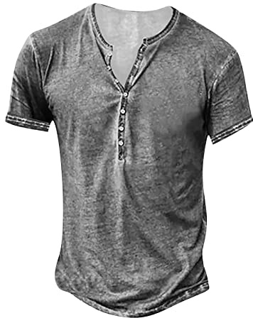 Tee Shirt Homme Col V Chemise Henley Manches Courtes D'Été Sportswear Vintage Boutons Eté T-Shirt Décontractée Slim Fit Musclée Shirts（01-Gris,M