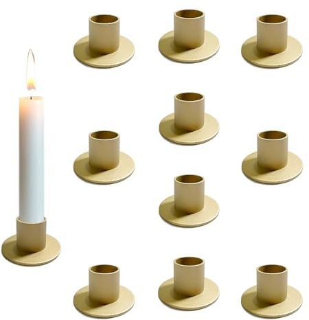 10 Stück Kerzenständer Gold für Stabkerzen Ø 2,2 cm | Mattes Metall-Design, ideal für Hochzeitsdeko, Weihnachtsfest, Party & Wohnzimmer
