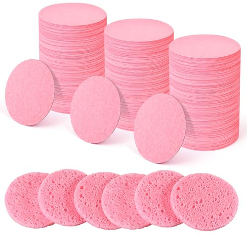 300 Count Pink Facial Sponges Compressed Disposable Face Sponge Travel Facial Sponges for Estheticians, Cosmetic Sponge Face Exfoliating Pads Pink for SPA Cleansing Exfoliating Makeup Removal