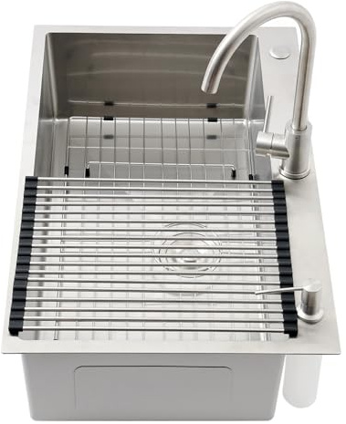 Fregadero Cocina Con Colador De Residuos, Escurridor, Fregadero 1 Seno De Acero Inoxidable, De Sifón Y Kit De Drenaje, Bajo Encimera, Sobre Encimera O Enrasado, Kitchen Sinks(B,80x50x22cm)