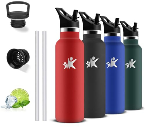 Borraccia, Borraccia Termica 500 ml, Senza BPA, Borracia con Cannuccia, Senza Perdite, Borracce Termiche, Acciaio Inossidabile 18/8, Bottiglia Termica per Scuole, Campeggio, Uffici, Caffè, Yoga