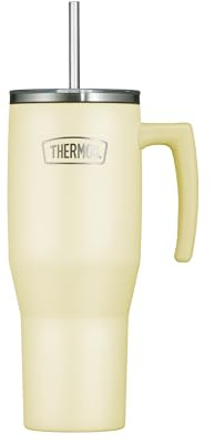 Thermos REFRESHING SERIES - Gobelet isotherme - 1,1 l - Vanille mat - Avec paille et poignée - Pour les déplacements, le travail ou la maison - En acier inoxydable à double paroi - Sans goût