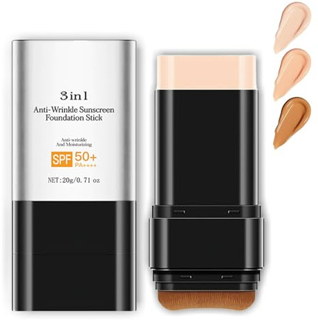 Bâton de fond de teint avec pinceau, SPF 50, hydratant, anti-rides, non adhésif, finition mate, protection solaire pour le visage et le corps, taille de voyage, bâton de soins de la peau (léger)