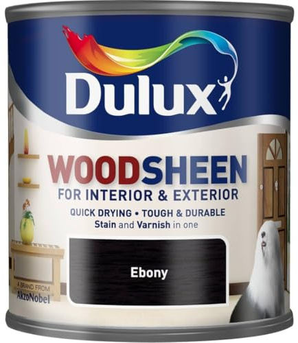 Woodsheen Stain and Varnish 250ml Ebony | Interior Wood Stain and Varnish | Satin Finish for Doors Skirting Furniture and Trim | Quick Dry Wood Protection