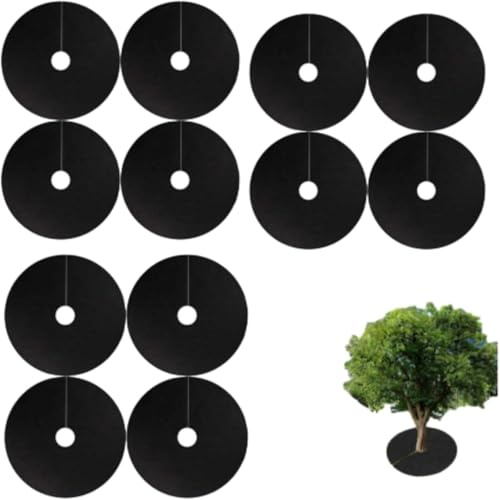 Ataoyus Tappetino per Erbacce da Giardino, 12 Pezzi Tappetino Pacciamatura Telo Pacciamatura Albero, Dischi Pacciamatura per Piante,Adatto per Giardini, frutteti, orti