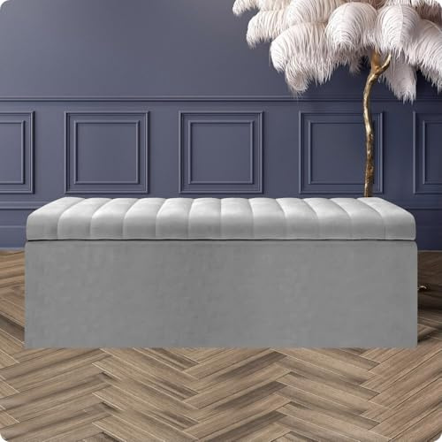 Naples Velvet Ottoman Storage Box, Upholstered Blanket Box with Hinged Lid, Bedroom Storage Ottoman, End of Bed Storage Bench, Padded Ottoman Storage Seat for Living Room & Hallway