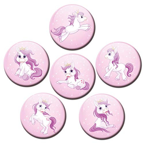 Kühlschrankmagnete Pony Prinzessin Pink 6er Deko Geschenk Set Magnete Pferde Tiere lustig für Kinder stark groß 50mm rund Rosa