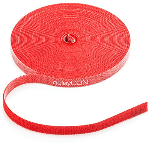 deleyCON 10m Klett Kabelbinder Klettbandrolle 10mm zuschneidbar - Rot | Pflanzenbinder, Klettband, Kabelmanagement, Kabelorganizer, Klettkabelbinder, Klettverschluss, 10mm breit