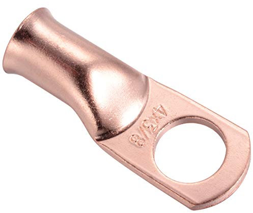 10 Pcs Copper Lugs Ring Terminals Connectors, 3/8” Stud Size for 4 AWG Wire. Battery Cable Ends