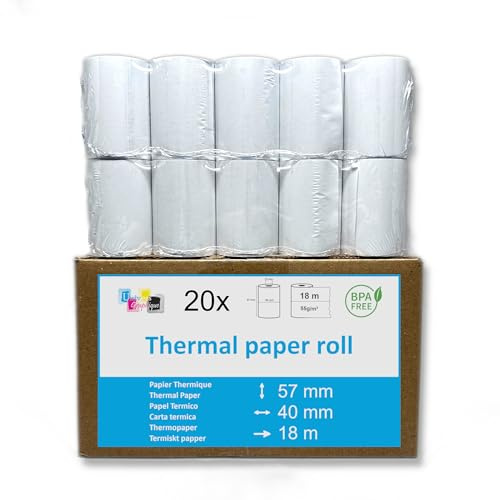 UNIVERS GRAPHIQUE 20 EC-Cash Thermorollen 57 x 40 x 12, Bisphenol-A frei, 20 x 18m Lauflänge, A5, weiß, 55g/qm, geeignet für alle gängigen Thermodruck-Systeme