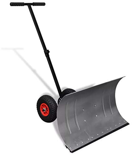 Heavy Duty Rolling Manual Snow Shovel with Wheels Snow Pusher Wide snow shovel Garden Lawn Plough Blade Thrower Removal