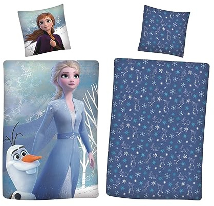 Disney Parure de lit réversible en flanelle Elsa - 80 x 80 cm et 135 x 200 cm