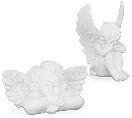 Relaxdays Statua Angelo Custode, Set da 2 Cherubini, Resistente alle Intemperie & Gelo, Decorazione, Angioletti, Bianco
