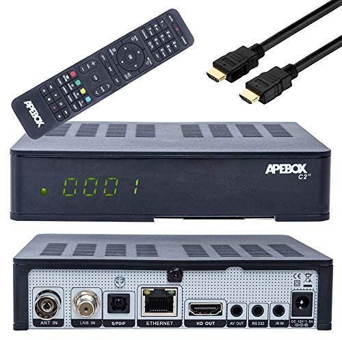 Apebox Ricevitore satellitare C2 4K UHD H.265 DVB-S2X DVB-C/T2, IPTV, LAN, lettore di schede, Tivu Sat, trasmettitore preinstallato (Astra+ Hotbird preinstallato)