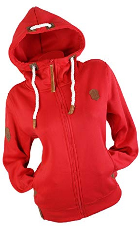 xy Damen Sweat Jacke Kapuze Fleece gefüttert Hoodie Übergangsjacke Uni S - 3XL (Rot, x_l)