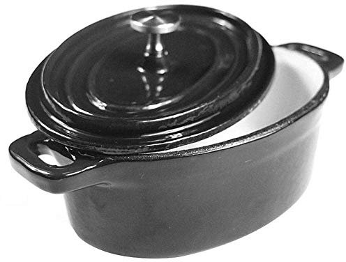 Sywlwxkq Dutch Ovens Mini-Pot Ovale Couvert en Fonte émaillée - Noir