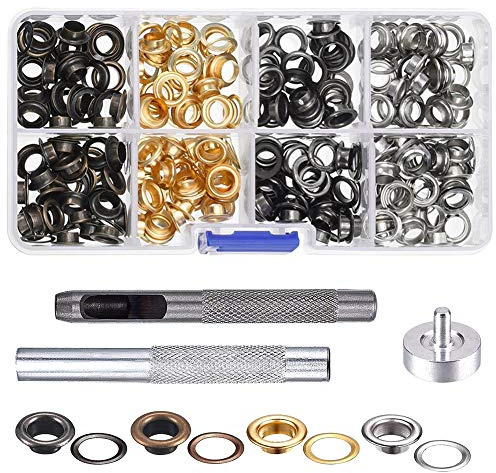 Mesee 200 Stück Grommet Werkzeug Kit, Grommet Ösen Scheiben, Tülle Metallösen Unterlegscheiben Kit, Ösen 6mm Ösenwerkzeug Tülle Ösen Scheiben Grommet Ösen Locheisen mit DIY Basteln